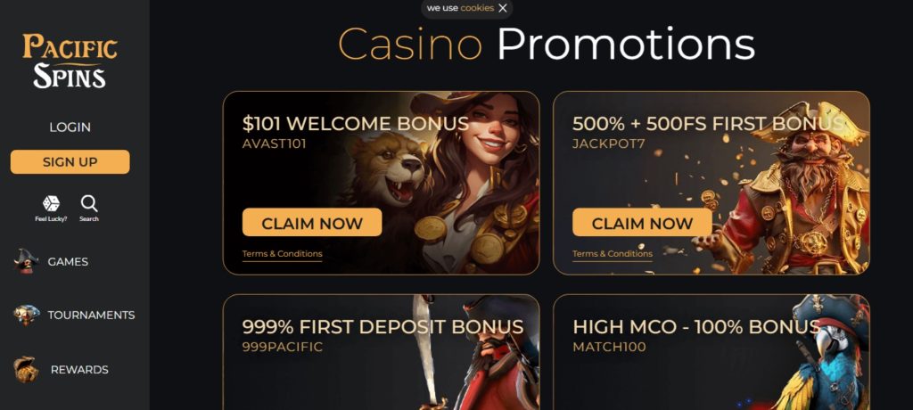 Pacific Spins Casino No Deposit Bonuses 1